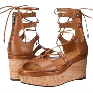 NWT COACH Brown Lace Up Wedge Sandals - No Box